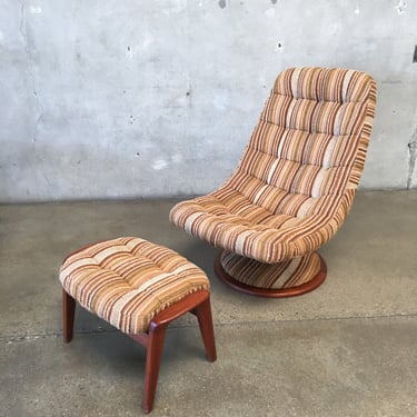 Mid Century Danish Modern Teak Swivel Lounge Chair &amp; Ottoman by R.Huber