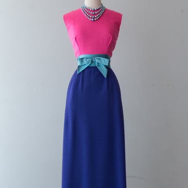 FAB 1960's BOLD Color Block Evening Maxi Gown / M