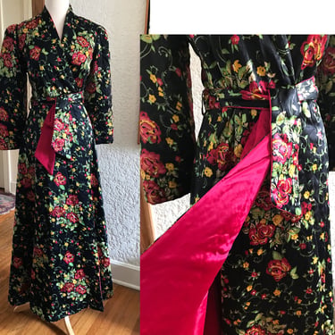 Dreamy 1940's Floral Print Quilted Satin Robe Hollywood Glamour ! 