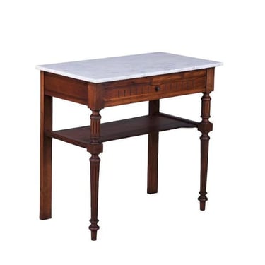 DELIVERY CHARGE Antique French Louis XVI Provincial Style Walnut Wash Table or Vanity W/ White Marble Top 