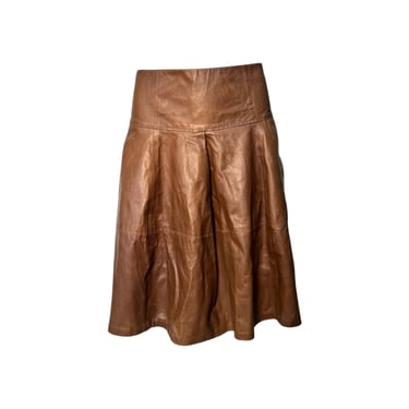 Brunello Cucinelli 2010s Brown Leather Flared Skirt, NWT