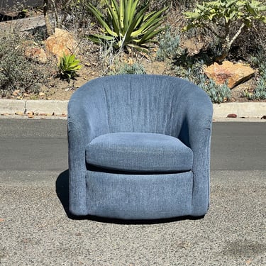 Mid-Century Milo Baughman Blue Swivel Chair 