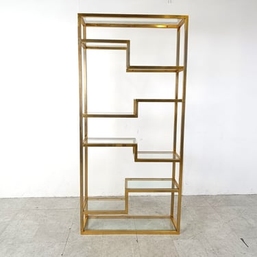 Vintage brass wall unit, 1970s - hollywood regency wall unit - golden wall unit - design shelf - vintage etagere 