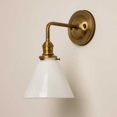Classic Farmhouse Wall Sconce - 7" White Glass Small Cone shade - Kitchen Lighting - Vanity Fixture 