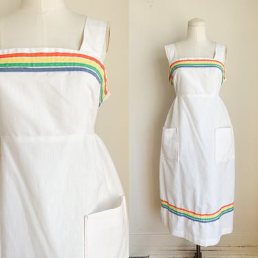 Vintage 1970s White with rainbow stripes Sundress / L 