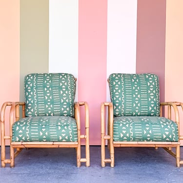 Pair of Old Florida Rattan Lounge Chairs