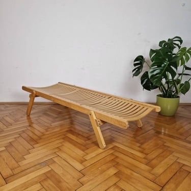 Vintage Wooden Children's Deck Chair / Kindergarten Beds / Kid & Toddler Lounger / Scandinavian Style Daybed / Niko Kralj for Rex / 1970s 