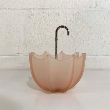 Vintage Pink Umbrella Ring Dish Frosted Glass Bowl Candy Fenton Jewelry Holder Vanity Silver 1950s 