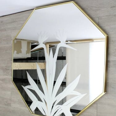 Vintage bird of paradise etched mirror 