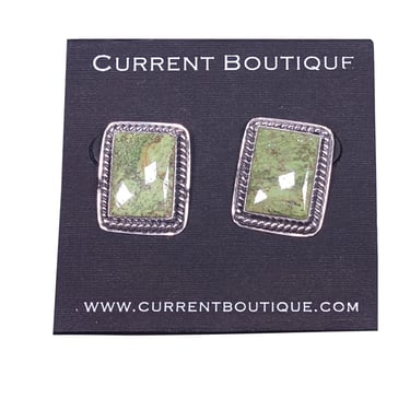 No Label - Green Square Stone w/ Sterling Silver Back Earrings