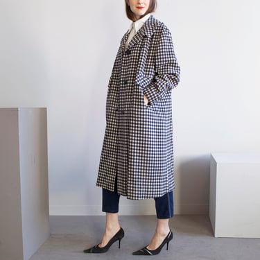 Vintage Hager's navy and white wool gingham peacoat 