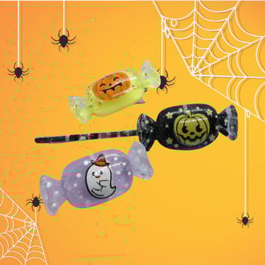 Halloween Candy Hair Clip - Cute Pumpkin or Ghost Candies Barrette 