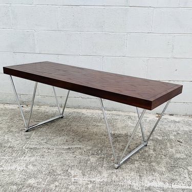 Midcentury Style Wood and Chrome Bench / Table