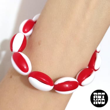 Fantastic Vintage 60s 70s 80s Red White Beaded Bracelet 