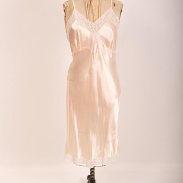 Vintage 1940s bias cut peach satin slip dress / M 