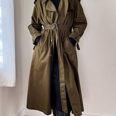 80s Olive Green Belted Trench | M