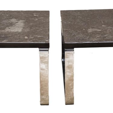 Modern Chrome End Tables W Stone Tops