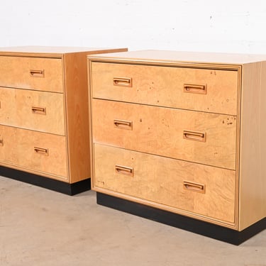 Milo Baughman Style Burl Wood Bedside Chests by Henredon, Pair