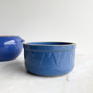 Vintage Cobalt Blue Stoneware Bowl Whitehall Sawtooth White Hall Ruckels Crockery Mixing Bowl Antique Stoneware Pottery Farmhouse Kitchen 