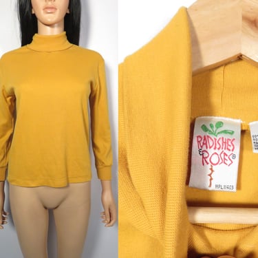 Vintage 90s Mustard Yellow Turtleneck Long Sleeve Tshirt Size Girls 14 Or Womens XS/S 