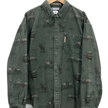 Columbia River Lodge Rocky Mountain Elk Green Flannel Shirt Large 