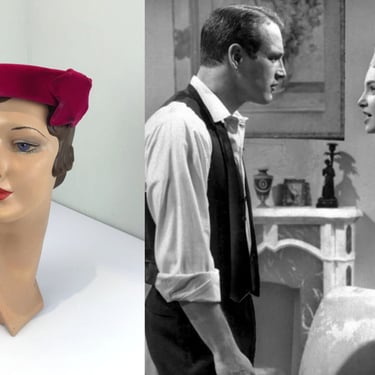 Mary St John Isn't Going Along With It - Vintage 1950s 1960s Magenta Velvet Star Pill Box Hat 