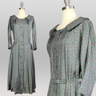 1950s Dress / 1950s Plus Size Dress / 1950s Shirtwaist Dress / Silk Floral Print Dress / 1950s Deadstock /Fit & Flare Dress / Size XXL Plus 