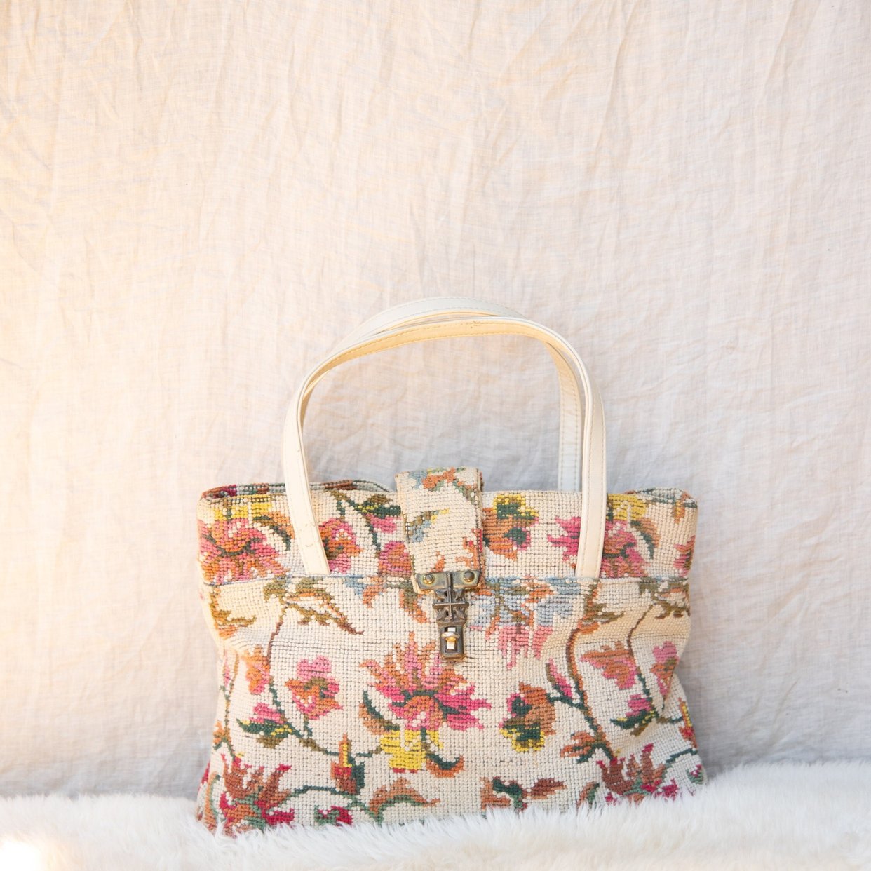 Vintage Carpet Bag, 70s 80s Floral Needlepoint Tapestry | Surf and