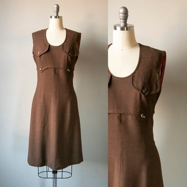 1960s Dress Brown Linen Shift S 