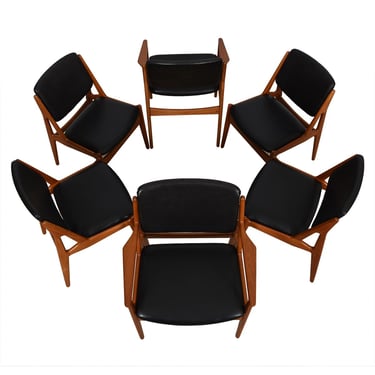 Set of 6 Arne Vodder Danish Teak Dining Chairs 2 Arm + 4 Side