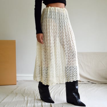 cream crochet midi skirt semi sheer 