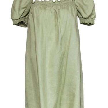 Reformation - Sage Green Linen &quot;Carsen&quot; Puff Sleeve Mini Shift Dress Sz L
