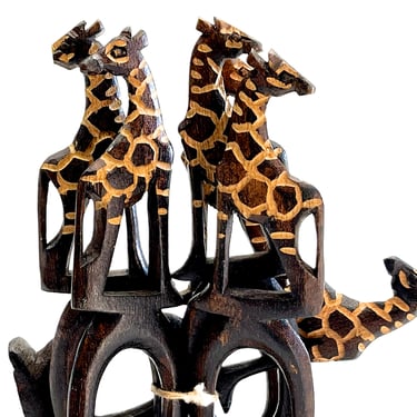 VINTAGE: 6 Large Hand Carved Wood Giraffe Napkin Rings - Table Decor - Boho Decor - Safari - Natural - SKU 15-B1-00035119 
