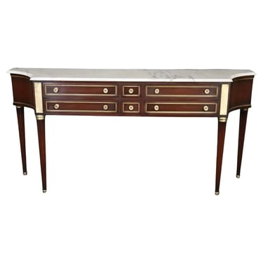 Signed Mahogany Directoire Maison Jansen Brass Adorned Marble Top Console Table