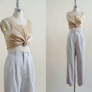 high waisted pants | 90s vintage plus size straight leg Lee Casuals relaxed fit beige greige khaki cotton trousers 