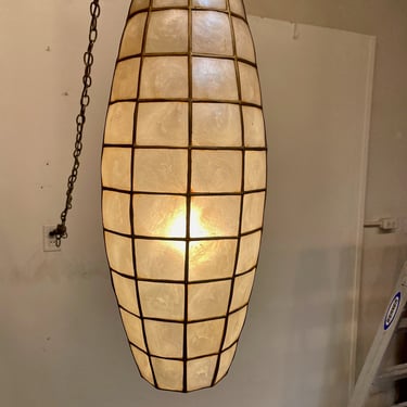 Capiz Shell Cigar Pendant Lamp Mid Century Modern Lighting Hanging Lamp Mid Century Capiz Shell Globe Mod Swag Lamp 
