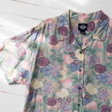 cute cottagecore blouse | 80s 90s vintage fruit patterned pastel green pink short sleeve shirt 