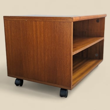 Teak Storage Cabinet on Wheels, Side or End Table, Nightstand, Vintage, Mid Century, MCM, Bedroom, Living Room, Office 