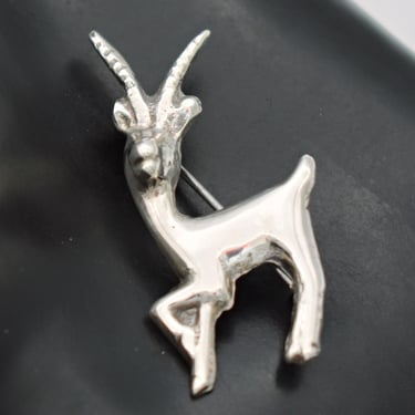 30's Mexico silver gazelle brooch, pre-Eagle 925 sterling abstract impala c clasp pin 