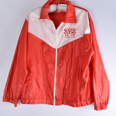 80's Red Parachute Jacket XXL Vintage 1970's, 1980's Zip Up Nylon Wind Breaker Casino KING of CLUBS  Men's Unisex 