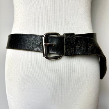 Black leather belt~ Rock n Roll biker style Snap on off buckle~ wide thick leather strap with buckle~ size Lg-XL 