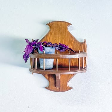Small Wood Wall Hung Shelf Plaque Crown Traditional Classic Decor Spice Rack Plant Shelf Curved Shelf Spindle Shelf Bathroom Kitchen Bottles 