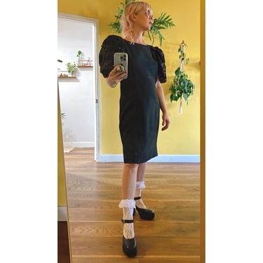 Vintage 80's Black Puff Sleeve Cocktail Dress 1980s Party Outfit 