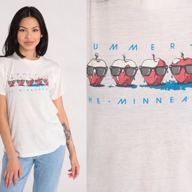 Vintage Minneapolis Shirt Summer In The Minneapple T Shirt 80s Thin Burnout TShirt Vintage Graphic Print Slogan 90s Screen Stars Medium 