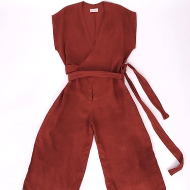 Myrah Penaloza Linen Wrap Jumpsuit