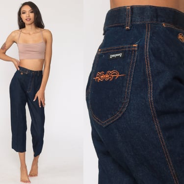 High Waisted Jeans 25 70s Denim Pants Straight Leg Jeans Cropped Bohemian Blue Jeans 80s Vintage Hipster Boho Hippie Extra Small xs 