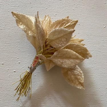 Vintage Off White Millinery Leaves, Bundle Of Embossed Flocked Velvet Leaf Picks, Bridal Crafts, Made In Japan, Bundle of 36 