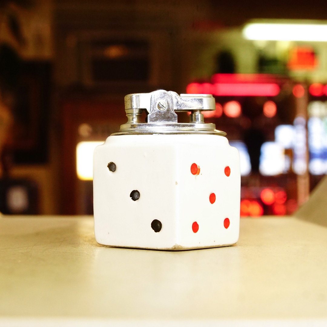 Vintage Ceramic Dice Table Lighter, Hollow 6Sided Die, Refillable