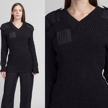 Vintage Black Ribbed Commando Sweater - Men's Large, Women's XL, 46