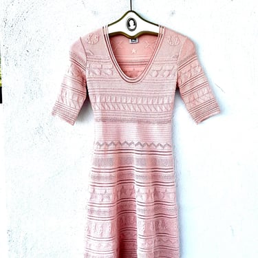 Vintage Missoni Knit Dress Pink Star Horseshoe Lurex Dress 